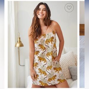 Leopard Print Slip Dress in White and Gold